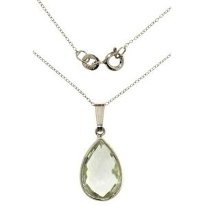 Sterling Silver Pear cut  natural green amethyst Pendant